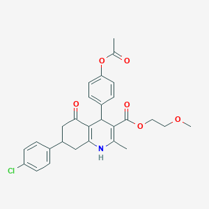 molecular formula C28H28ClNO6 B408678 2-Methoxyethyl 4-[4-(acetyloxy)phenyl]-7-(4-chlorophenyl)-2-methyl-5-oxo-1,4,5,6,7,8-hexahydro-3-quinolinecarboxylate 