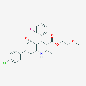 molecular formula C26H25ClFNO4 B408683 7-(4-chlorophenyl)-4-(2-fluorophenyl)-2-methyl-5-oxo-4,6,7,8-tetrahydro-1H-quinoline-3-carboxylic acid 2-methoxyethyl ester 