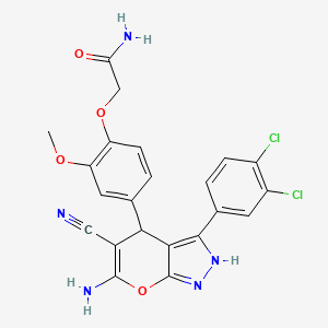 molecular formula C22H17Cl2N5O4 B4086844 2-{4-[6-amino-5-cyano-3-(3,4-dichlorophenyl)-1,4-dihydropyrano[2,3-c]pyrazol-4-yl]-2-methoxyphenoxy}acetamide 