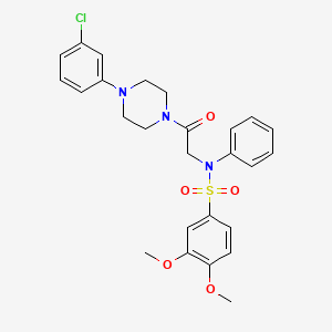 molecular formula C26H28ClN3O5S B4086880 N-{2-[4-(3-Chloro-phenyl)-piperazin-1-yl]-2-oxo-ethyl}-3,4-dimethoxy-N-phenyl-benzenesulfonamide 