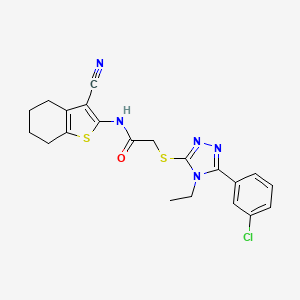 molecular formula C21H20ClN5OS2 B4086915 2-{[5-(3-chlorophenyl)-4-ethyl-4H-1,2,4-triazol-3-yl]thio}-N-(3-cyano-4,5,6,7-tetrahydro-1-benzothien-2-yl)acetamide 