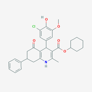 molecular formula C30H32ClNO5 B408694 Cyclohexyl 4-(3-chloro-4-hydroxy-5-methoxyphenyl)-2-methyl-5-oxo-7-phenyl-1,4,5,6,7,8-hexahydro-3-quinolinecarboxylate 