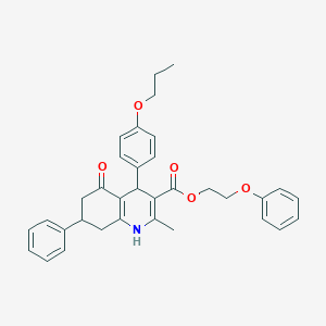 molecular formula C34H35NO5 B408698 2-Phenoxyethyl 2-methyl-5-oxo-7-phenyl-4-(4-propoxyphenyl)-1,4,5,6,7,8-hexahydro-3-quinolinecarboxylate 