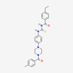molecular formula C28H30N4O2S B4086993 4-ethyl-N-[({4-[4-(4-methylbenzoyl)-1-piperazinyl]phenyl}amino)carbonothioyl]benzamide 