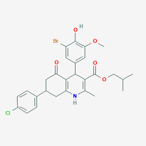 molecular formula C28H29BrClNO5 B408700 Isobutyl 4-(3-bromo-4-hydroxy-5-methoxyphenyl)-7-(4-chlorophenyl)-2-methyl-5-oxo-1,4,5,6,7,8-hexahydro-3-quinolinecarboxylate 
