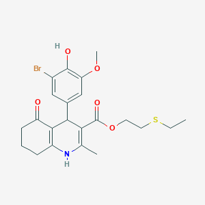2-(Ethylsulfanyl)ethyl 4-(3-bromo-4-hydroxy-5-methoxyphenyl)-2-methyl-5-oxo-1,4,5,6,7,8-hexahydroquinoline-3-carboxylate