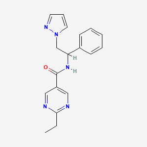 2-ethyl-N-[1-phenyl-2-(1H-pyrazol-1-yl)ethyl]pyrimidine-5-carboxamide