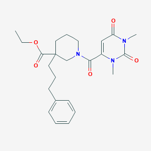 molecular formula C24H31N3O5 B4087281 ethyl 1-[(1,3-dimethyl-2,6-dioxo-1,2,3,6-tetrahydro-4-pyrimidinyl)carbonyl]-3-(3-phenylpropyl)-3-piperidinecarboxylate 
