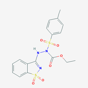molecular formula C17H17N3O6S2 B408734 Ethyl 2-(1,1-dioxido-1,2-benzisothiazol-3-yl)-1-[(4-methylphenyl)sulfonyl]hydrazinecarboxylate 