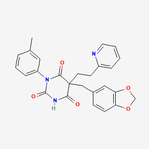 molecular formula C26H23N3O5 B4087346 5-(1,3-benzodioxol-5-ylmethyl)-1-(3-methylphenyl)-5-[2-(2-pyridinyl)ethyl]-2,4,6(1H,3H,5H)-pyrimidinetrione 