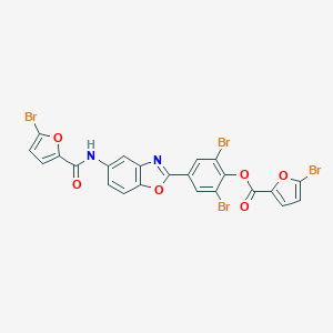 molecular formula C23H10Br4N2O6 B408735 2,6-Dibromo-4-{5-[(5-bromo-2-furoyl)amino]-1,3-benzoxazol-2-yl}phenyl 5-bromo-2-furoate 