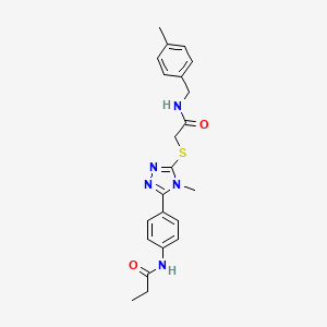 molecular formula C22H25N5O2S B4087366 N-{4-[4-methyl-5-({2-[(4-methylbenzyl)amino]-2-oxoethyl}thio)-4H-1,2,4-triazol-3-yl]phenyl}propanamide 