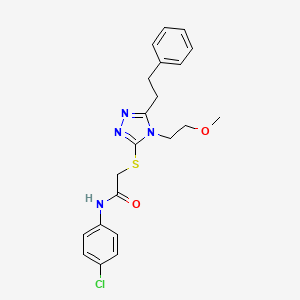 molecular formula C21H23ClN4O2S B4087481 N-(4-chlorophenyl)-2-{[4-(2-methoxyethyl)-5-(2-phenylethyl)-4H-1,2,4-triazol-3-yl]thio}acetamide 