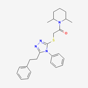 molecular formula C25H30N4OS B4087497 2,6-dimethyl-1-({[4-phenyl-5-(2-phenylethyl)-4H-1,2,4-triazol-3-yl]thio}acetyl)piperidine 