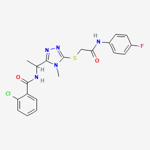 molecular formula C20H19ClFN5O2S B4087523 2-chloro-N-{1-[5-({2-[(4-fluorophenyl)amino]-2-oxoethyl}thio)-4-methyl-4H-1,2,4-triazol-3-yl]ethyl}benzamide 