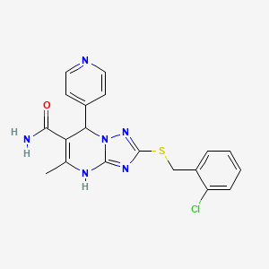 molecular formula C19H17ClN6OS B4087533 2-[(2-chlorobenzyl)thio]-5-methyl-7-(4-pyridinyl)-4,7-dihydro[1,2,4]triazolo[1,5-a]pyrimidine-6-carboxamide 
