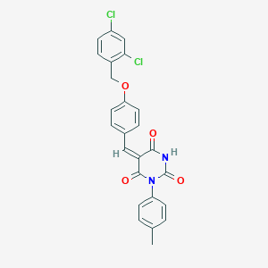 molecular formula C25H18Cl2N2O4 B408755 5-[4-(2,4-Dichloro-benzyloxy)-benzylidene]-1-p-tolyl-pyrimidine-2,4,6-trione 