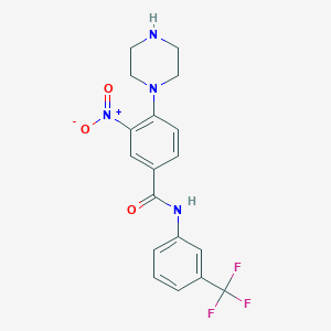 molecular formula C18H17F3N4O3 B4087572 3-nitro-4-(1-piperazinyl)-N-[3-(trifluoromethyl)phenyl]benzamide 