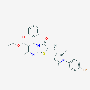 molecular formula C30H28BrN3O3S B408758 ethyl 2-{[1-(4-bromophenyl)-2,5-dimethyl-1H-pyrrol-3-yl]methylene}-7-methyl-5-(4-methylphenyl)-3-oxo-2,3-dihydro-5H-[1,3]thiazolo[3,2-a]pyrimidine-6-carboxylate 