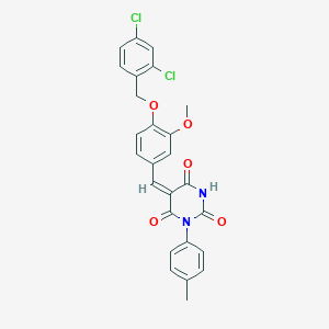 molecular formula C26H20Cl2N2O5 B408759 5-{4-[(2,4-dichlorobenzyl)oxy]-3-methoxybenzylidene}-1-(4-methylphenyl)-2,4,6(1H,3H,5H)-pyrimidinetrione 