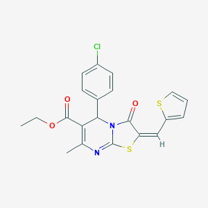 molecular formula C21H17ClN2O3S2 B408761 ethyl (2E)-5-(4-chlorophenyl)-7-methyl-3-oxo-2-(thiophen-2-ylmethylidene)-2,3-dihydro-5H-[1,3]thiazolo[3,2-a]pyrimidine-6-carboxylate CAS No. 313068-71-2