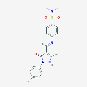 molecular formula C19H19FN4O3S B408764 4-({[1-(4-fluorophenyl)-3-methyl-5-oxo-1,5-dihydro-4H-pyrazol-4-ylidene]methyl}amino)-N,N-dimethylbenzenesulfonamide 