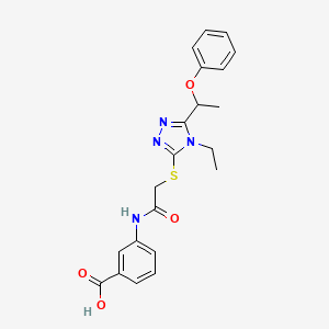 molecular formula C21H22N4O4S B4087655 3-[({[4-ethyl-5-(1-phenoxyethyl)-4H-1,2,4-triazol-3-yl]thio}acetyl)amino]benzoic acid 