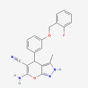 molecular formula C21H17FN4O2 B4087687 6-amino-4-{3-[(2-fluorobenzyl)oxy]phenyl}-3-methyl-1,4-dihydropyrano[2,3-c]pyrazole-5-carbonitrile 