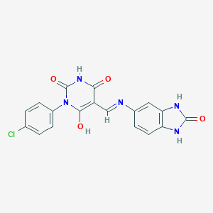 1-(4-chlorophenyl)-5-{[(2-oxo-2,3-dihydro-1H-benzimidazol-5-yl)amino]methylene}-2,4,6(1H,3H,5H)-pyrimidinetrione