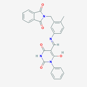 molecular formula C27H20N4O5 B408780 2-[[5-[(6-Hydroxy-2,4-dioxo-1-phenylpyrimidin-5-yl)methylideneamino]-2-methylphenyl]methyl]isoindole-1,3-dione CAS No. 330471-93-7