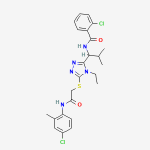 molecular formula C24H27Cl2N5O2S B4087810 2-chloro-N-{1-[5-({2-[(4-chloro-2-methylphenyl)amino]-2-oxoethyl}thio)-4-ethyl-4H-1,2,4-triazol-3-yl]-2-methylpropyl}benzamide 