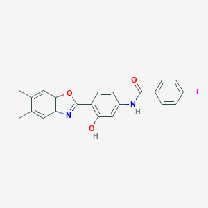 molecular formula C22H17IN2O3 B408784 N-[4-(5,6-dimethyl-1,3-benzoxazol-2-yl)-3-hydroxyphenyl]-4-iodobenzamide 