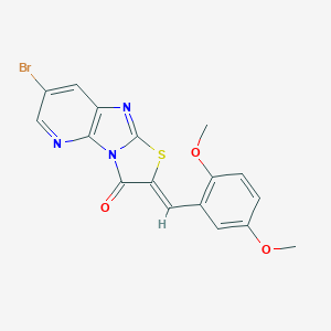 molecular formula C17H12BrN3O3S B408798 2-[(2,5-Dimethoxyphenyl)methylene]-7-bromopyridino[3',2'-5,4]imidazo[2,1-b]1,3-thiazolidin-3-one 