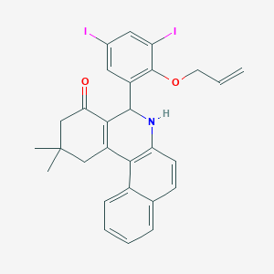 molecular formula C28H25I2NO2 B408799 5-[2-(allyloxy)-3,5-diiodophenyl]-2,2-dimethyl-2,3,5,6-tetrahydrobenzo[a]phenanthridin-4(1H)-one 
