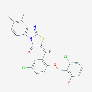 molecular formula C25H17Cl2FN2O2S B408801 2-{5-chloro-2-[(2-chloro-6-fluorobenzyl)oxy]benzylidene}-7,8-dimethyl[1,3]thiazolo[3,2-a]benzimidazol-3(2H)-one 