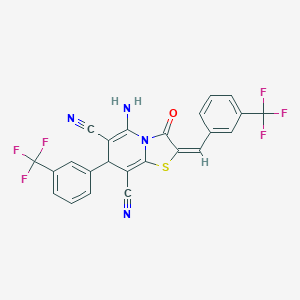 molecular formula C24H12F6N4OS B408809 5-amino-3-oxo-2-[3-(trifluoromethyl)benzylidene]-7-[3-(trifluoromethyl)phenyl]-2,3-dihydro-7H-[1,3]thiazolo[3,2-a]pyridine-6,8-dicarbonitrile 