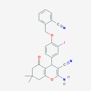 molecular formula C26H22IN3O3 B4088095 2-amino-4-{4-[(2-cyanobenzyl)oxy]-3-iodophenyl}-7,7-dimethyl-5-oxo-5,6,7,8-tetrahydro-4H-chromene-3-carbonitrile 