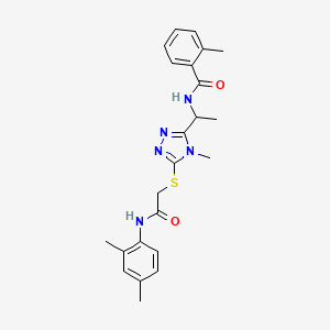 molecular formula C23H27N5O2S B4088102 N-{1-[5-({2-[(2,4-dimethylphenyl)amino]-2-oxoethyl}thio)-4-methyl-4H-1,2,4-triazol-3-yl]ethyl}-2-methylbenzamide 
