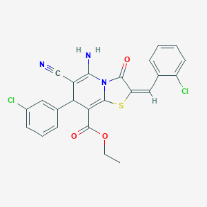 ethyl 5-amino-2-(2-chlorobenzylidene)-7-(3-chlorophenyl)-6-cyano-3-oxo-2,3-dihydro-7H-[1,3]thiazolo[3,2-a]pyridine-8-carboxylate