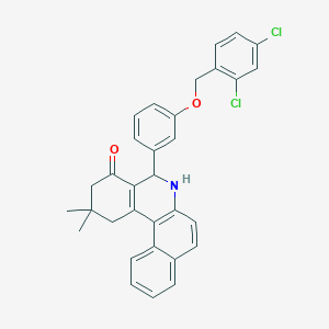 molecular formula C32H27Cl2NO2 B408822 5-{3-[(2,4-dichlorobenzyl)oxy]phenyl}-2,2-dimethyl-2,3,5,6-tetrahydrobenzo[a]phenanthridin-4(1H)-one 