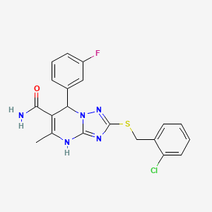molecular formula C20H17ClFN5OS B4088302 2-[(2-chlorobenzyl)thio]-7-(3-fluorophenyl)-5-methyl-4,7-dihydro[1,2,4]triazolo[1,5-a]pyrimidine-6-carboxamide 