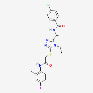 4-chloro-N-{1-[4-ethyl-5-({2-[(4-iodo-2-methylphenyl)amino]-2-oxoethyl}thio)-4H-1,2,4-triazol-3-yl]ethyl}benzamide