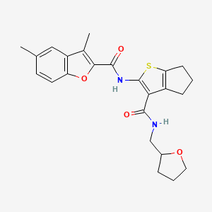molecular formula C24H26N2O4S B4088322 3,5-dimethyl-N-(3-{[(tetrahydro-2-furanylmethyl)amino]carbonyl}-5,6-dihydro-4H-cyclopenta[b]thien-2-yl)-1-benzofuran-2-carboxamide 