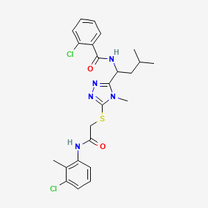 molecular formula C24H27Cl2N5O2S B4088353 2-chloro-N-{1-[5-({2-[(3-chloro-2-methylphenyl)amino]-2-oxoethyl}thio)-4-methyl-4H-1,2,4-triazol-3-yl]-3-methylbutyl}benzamide 