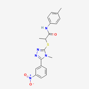 molecular formula C19H19N5O3S B4088390 2-{[4-methyl-5-(3-nitrophenyl)-4H-1,2,4-triazol-3-yl]thio}-N-(4-methylphenyl)propanamide 