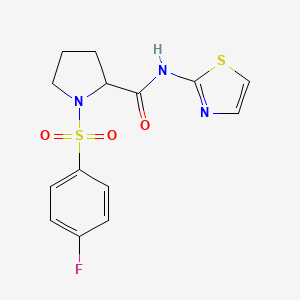molecular formula C14H14FN3O3S2 B4088413 1-[(4-fluorophenyl)sulfonyl]-N-1,3-thiazol-2-ylprolinamide 