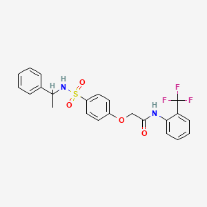 molecular formula C23H21F3N2O4S B4088483 2-(4-{[(1-phenylethyl)amino]sulfonyl}phenoxy)-N-[2-(trifluoromethyl)phenyl]acetamide 
