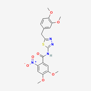molecular formula C20H20N4O7S B4088533 N-[5-(3,4-dimethoxybenzyl)-1,3,4-thiadiazol-2-yl]-4,5-dimethoxy-2-nitrobenzamide 