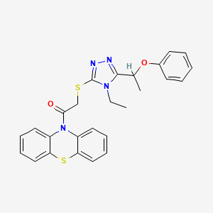 molecular formula C26H24N4O2S2 B4088547 10-({[4-ethyl-5-(1-phenoxyethyl)-4H-1,2,4-triazol-3-yl]thio}acetyl)-10H-phenothiazine 