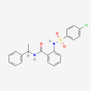 molecular formula C21H19ClN2O3S B4088583 2-{[(4-chlorophenyl)sulfonyl]amino}-N-(1-phenylethyl)benzamide 